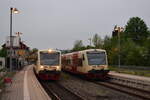 Dußlingen am 05.05.2020 mit VT 217 als HzL in Richtung Hechingen und VT 220 als HzL in Richtung Tübingen